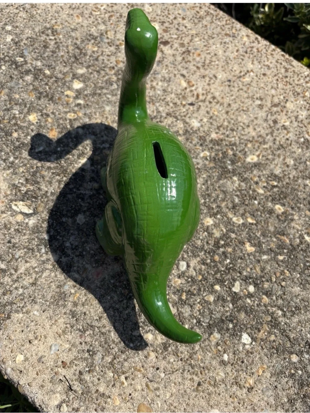 Vintage Ceramic Dinosaur Piggy Bank Green Collectible with Coin Slot